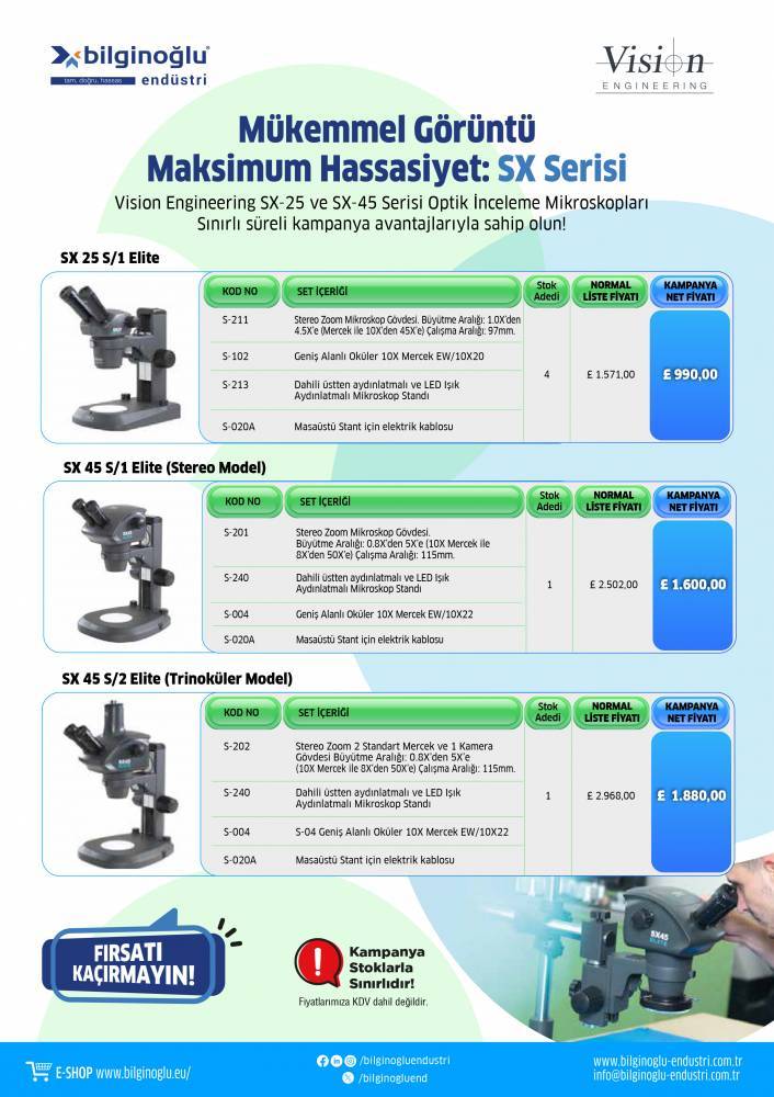 SX-25 ve SX-45 Serisi Optik İnceleme Mikroskopları Kampanyası